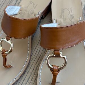 Amadeo Camfora-Capri Italy Sandals in Cognac with Gold Hardware